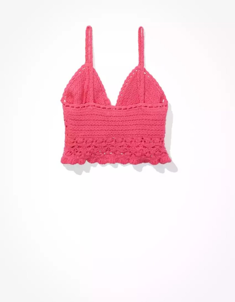 Cardigan American Eagle AE Crochet Tie-Front Cami Rose Femme | WVP-93033159